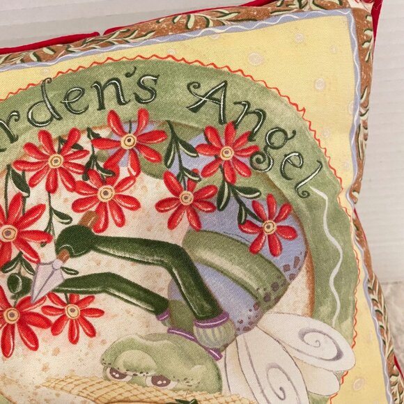 Gardens Angel Bug Decorative Pillow With Red Floral Design & Green Backing - Picture 4 of 8